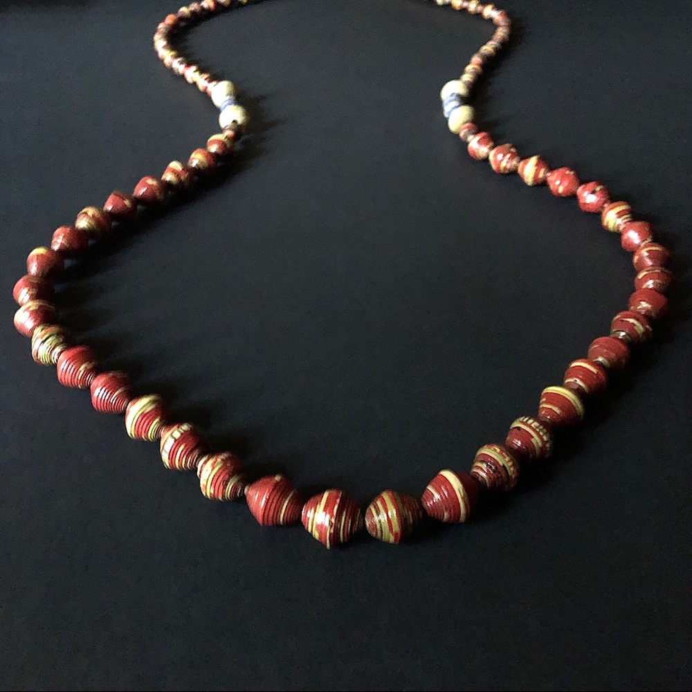 Handcrafted Vermillion African Trade Bd Necklace